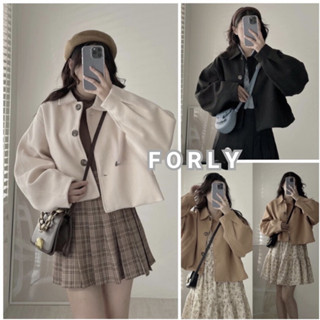 Áo Khoác Dạ dáng LỬNG 2 lớp FORLY tay bồng siêu dày croptop Hàn Quốc T023