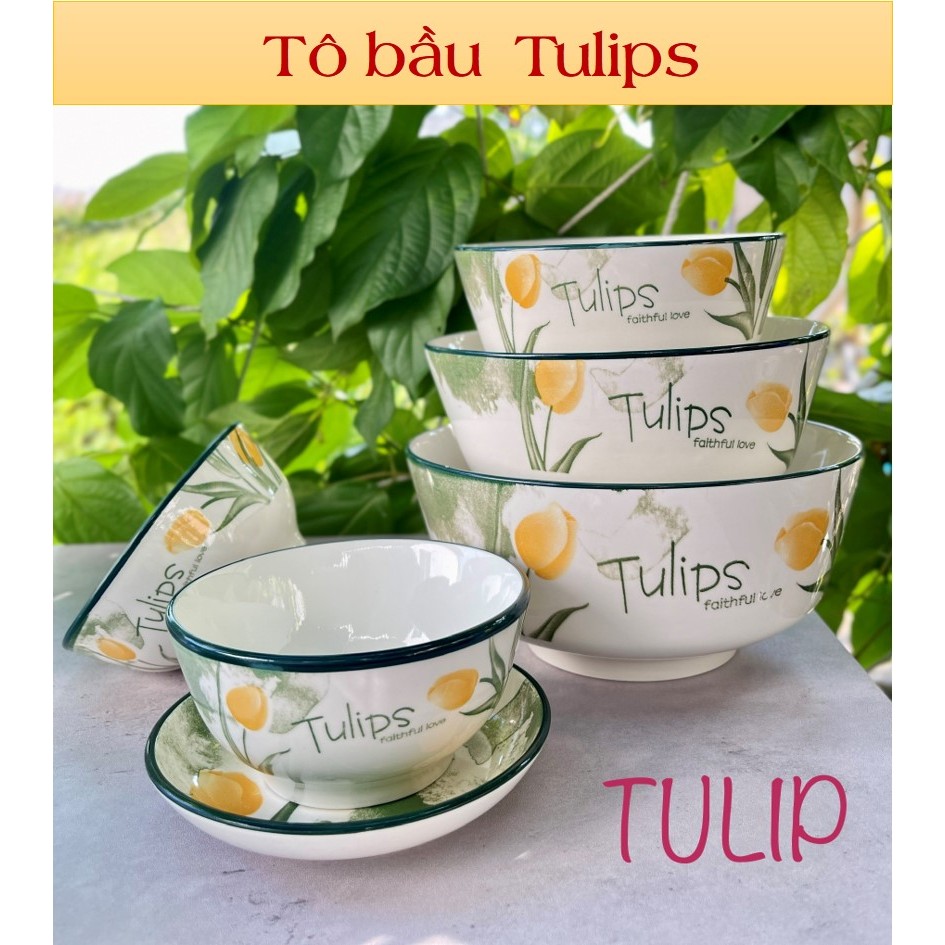 TÔ BẦU GỐM SỨ 4D HỌA TIẾT HOA TULIPS - ĐỦ SIZE ( 6 ,7, 8)