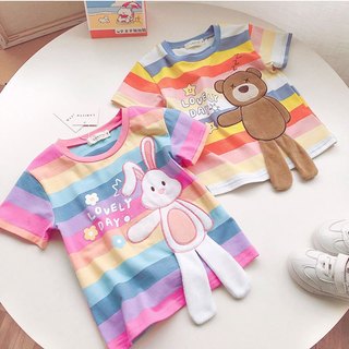 Áo thun pha màu in hình 3D gấu, thỏ đáng yêu cho bé A853 - TOPZKIDS