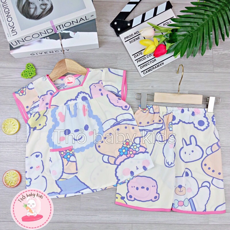 Bộ tole/lanh/tôn tay ngắn quần lững cho bé gái shop thỏ baby kids