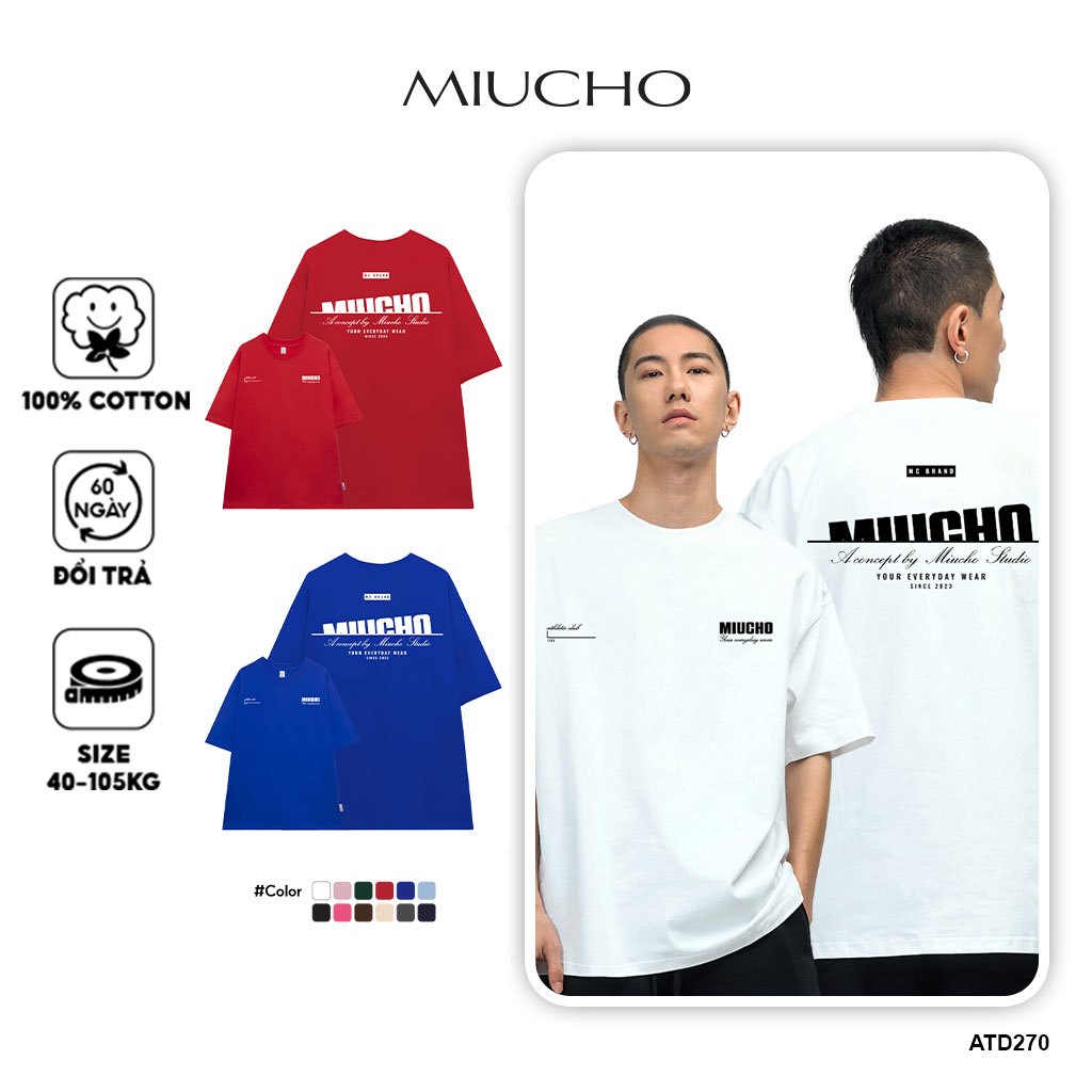 Áo thun nam form rộng ATD270 Miucho cotton cổ tròn in typography