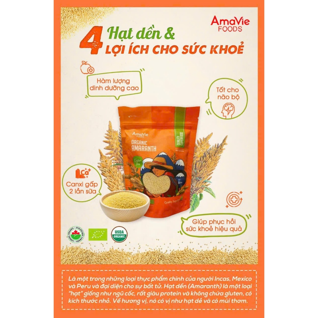Hạt dền Amaranth hữu cơ Amavie Foods 500g