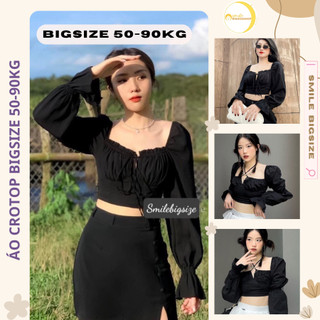 Áo Croptop Tay Dài Bigsize AC04 Áo Thun Nữ Trễ Vai Sexy Size Lớn - Smile Bigsize