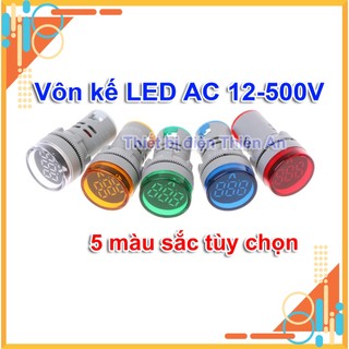 Đèn báo vôn kế phi 22mm, đèn báo volt phi 22 loại tốt, đèn báo vôn hiển thị điện áp AC 12-500V