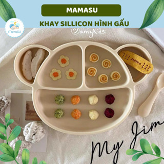 Khay Ăn Dặm Silicon Hình Gấu Hình Mèo Có Đế Hít Cho Bé Ăn Dặm Khay Silicon Đế Hít Chống Đổ Chống Lật BeChoice Mumbebe