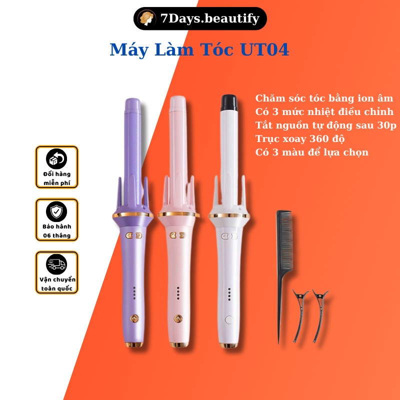 Máy uốn tóc xoăn tự động UT04 Trục 28mm 7Days. Beautify Automatic Curler cao cấp tạo kiểu Hàn Quốc Đời Mới 2025