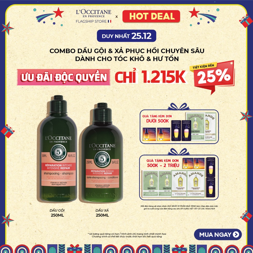 Dầu Gội - Dầu Xả Phục Hồi Chuyên Sâu Cho Tóc Khô & Hư Tổn L'Occitane  Aromachologie Intensive Repair 250ml 300ml