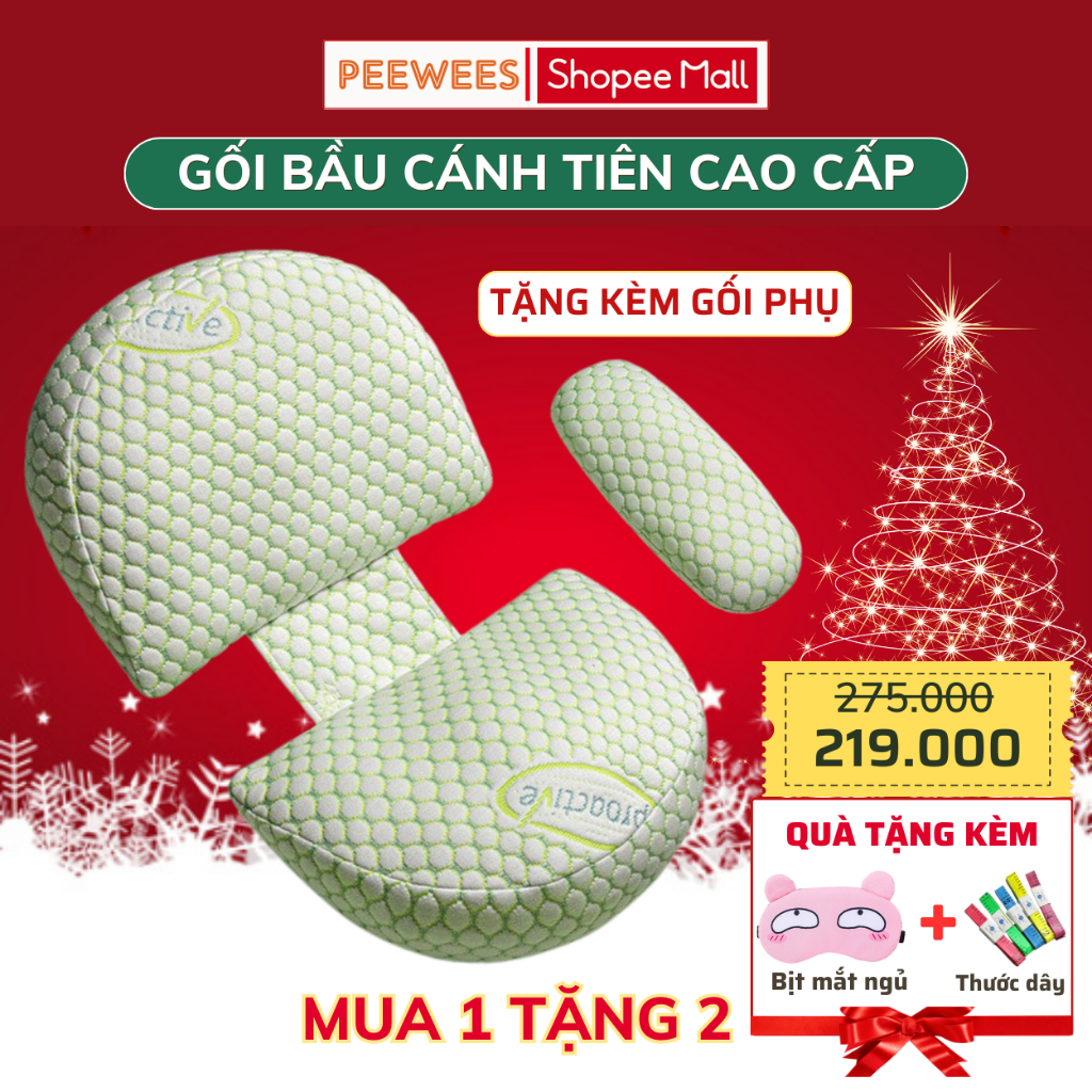 Gối Bầu Cánh Tiên Cao Cấp PeeWees Nâng Đỡ Bụng Toàn Diện, Giảm Tối Đa Đau Lưng, Giúp Cho Mẹ Bầu Ngủ Ngon Sâu Giấc