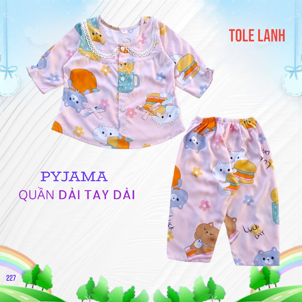 Được lựa mẫu. Từ 4 -10 kí đồ bộ dành cho bé gái quần dài áo tay dài pyjama, chất tole, lanh 2 da loại 1, mát mẻ