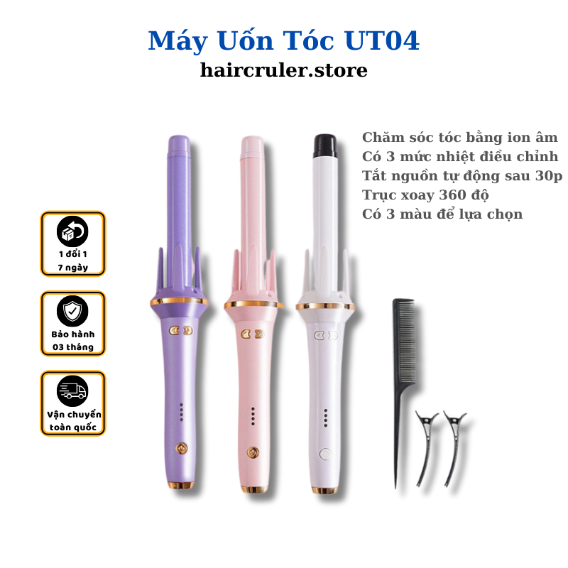Máy uốn tóc xoăn tự động, xoay 360 độ Automatic Curler cao cấp kiểu Hàn Quốc UT04