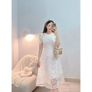 ĐẦM REN TAY NGẮN CỔ TRÒN KIỂU ĐƠN GIẢN MÀ SANG TRỌNG - Hình Shop Chụp Thật