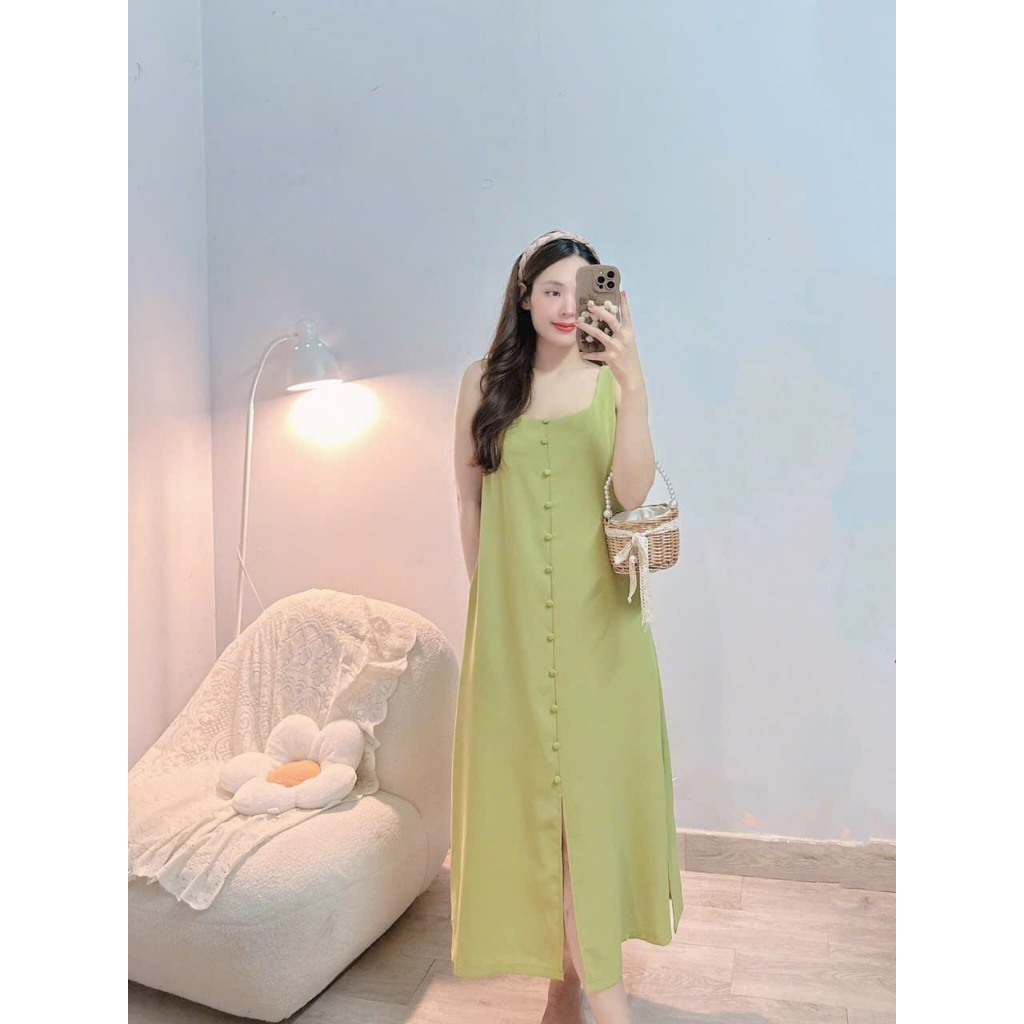 ĐẦM MAXI XẺ TÀ PHỐI NÚT KIỂU