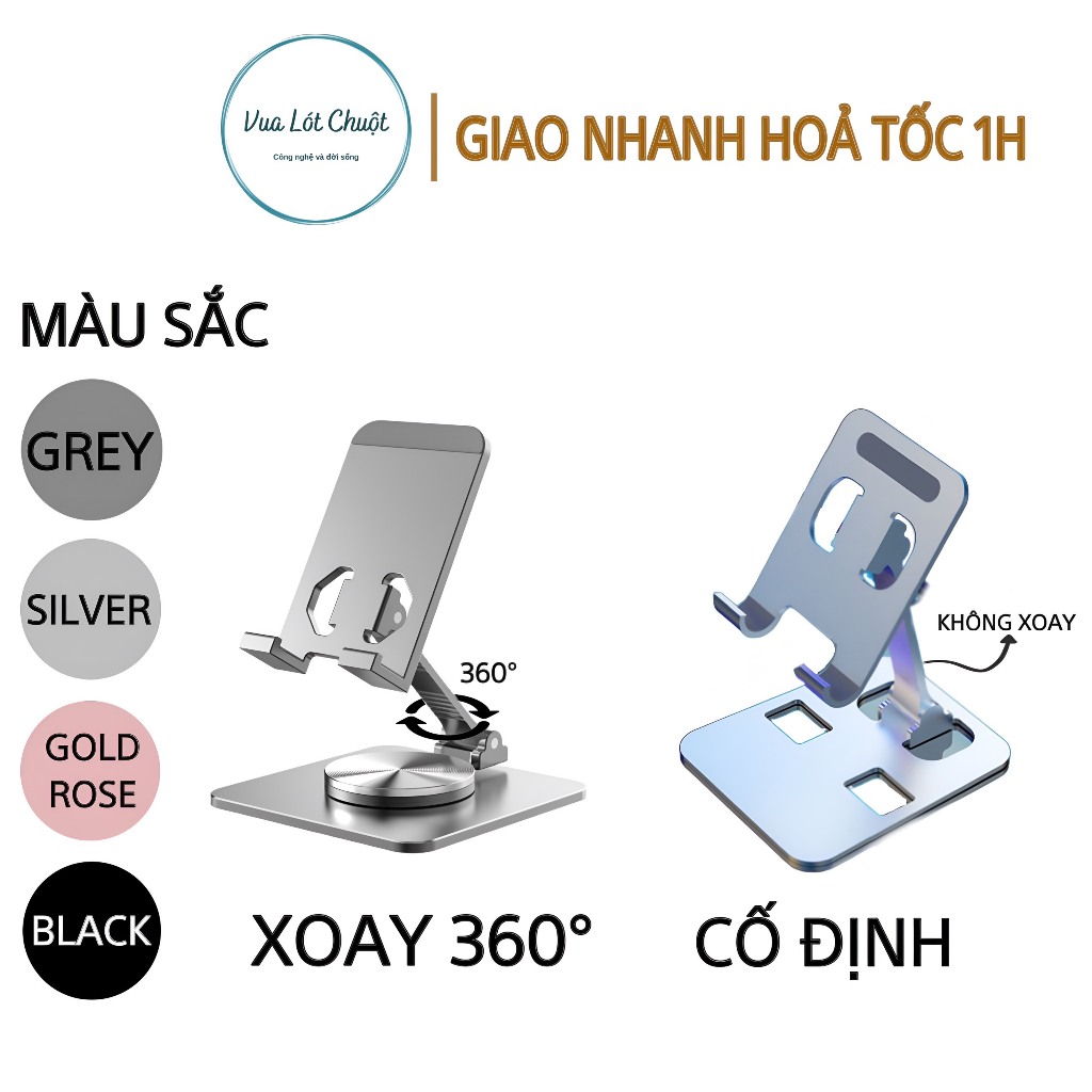 Giá đỡ điện thoại - ipad - máy tính bảng tablet làm bằng hợp kim nhôm gấp gọn xoay 360 độ (phiên bản 2023)