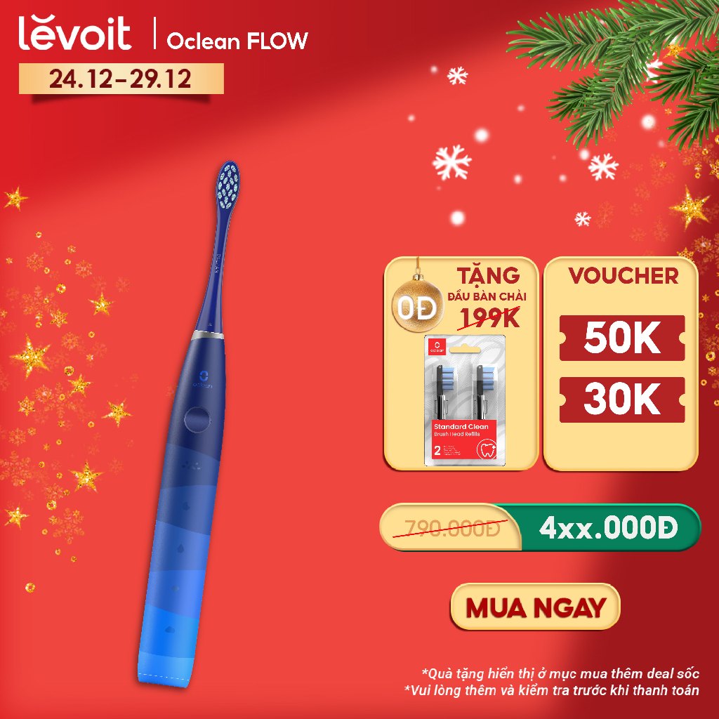 Bàn Chải Điện Oclean Flow | Pin 180 Ngày | 5 Chế Độ Chải | 38000 Lần Chải/Phút | Chống Nước IPX7 | Hàng Chính Hãng