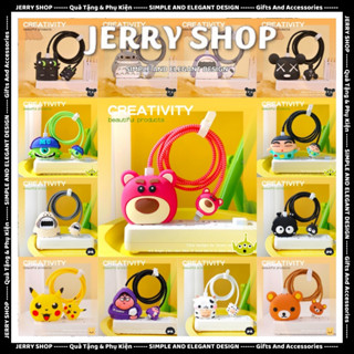 Bộ phụ kiện Vỏ bọc bảo vệ củ sạc dây cáp sạc cốc sạc bằng silicon hoạt hình dễ thương cho bộ sạc 18W 20W - Jerry shop