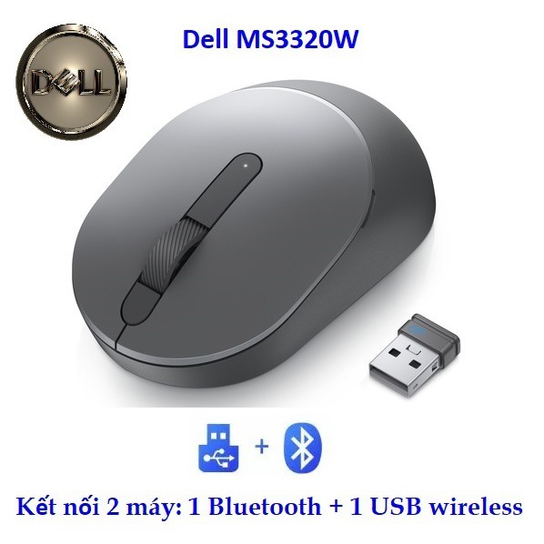 Chuột Dell MS3320W Mobile Wireless Mouse (Đen) không dây MS3320W kết nối 2 máy 1 USB+1 Bluetooth - Multi Device