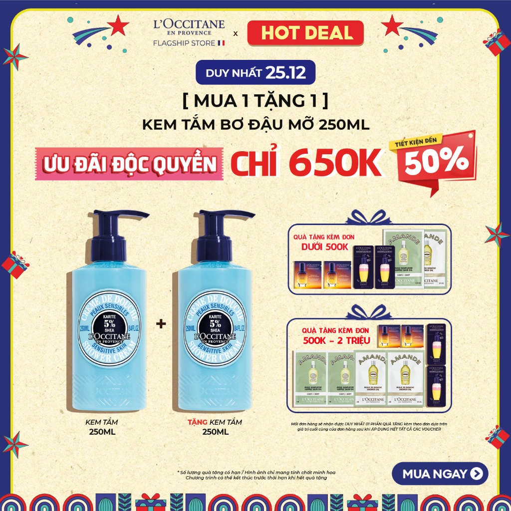 Kem Tắm Bơ Đậu Mỡ L'Occitane Shea Butter Shower Cream Dành Riêng Cho Làn Da Khô & Nhạy Cảm 250ml