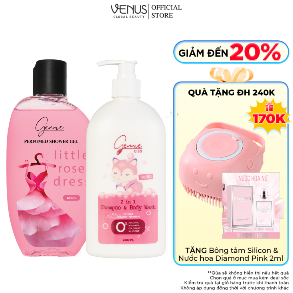 Bộ đôi Mẹ và Bé Sữa tắm Gennie Little Dress + Sữa tắm gội 2IN1 Gennie Baby 450ml - 400ml