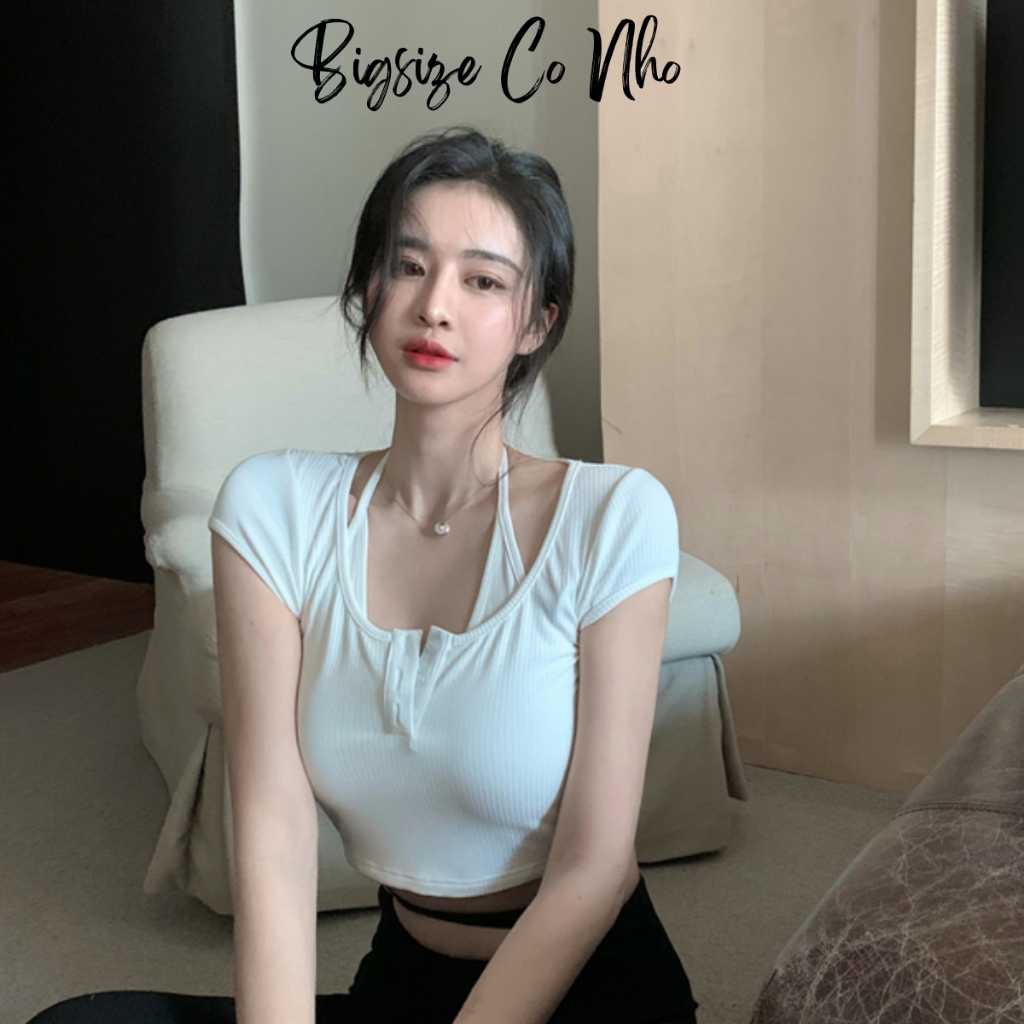 Áo croptop bigsize thun gân nữ tay ngắn áo yếm dính liền hách dáng tôn da thòi trang cá tính chất vải gân tăm G16
