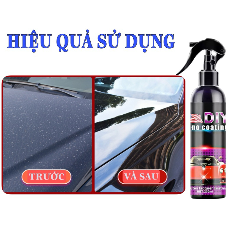 Xịt phủ bóng bề mặt sơn ô tô hạn chế xước dăm chống bám nước gương kính ô tô DIY Nano Coating 200ml