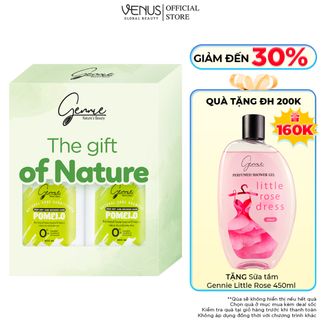 [HỘP QUÀ TẶNG] Dầu gội - xả Bưởi Gennie Natural Care cho tóc khô, yếu và dễ gãy rụng 400ml