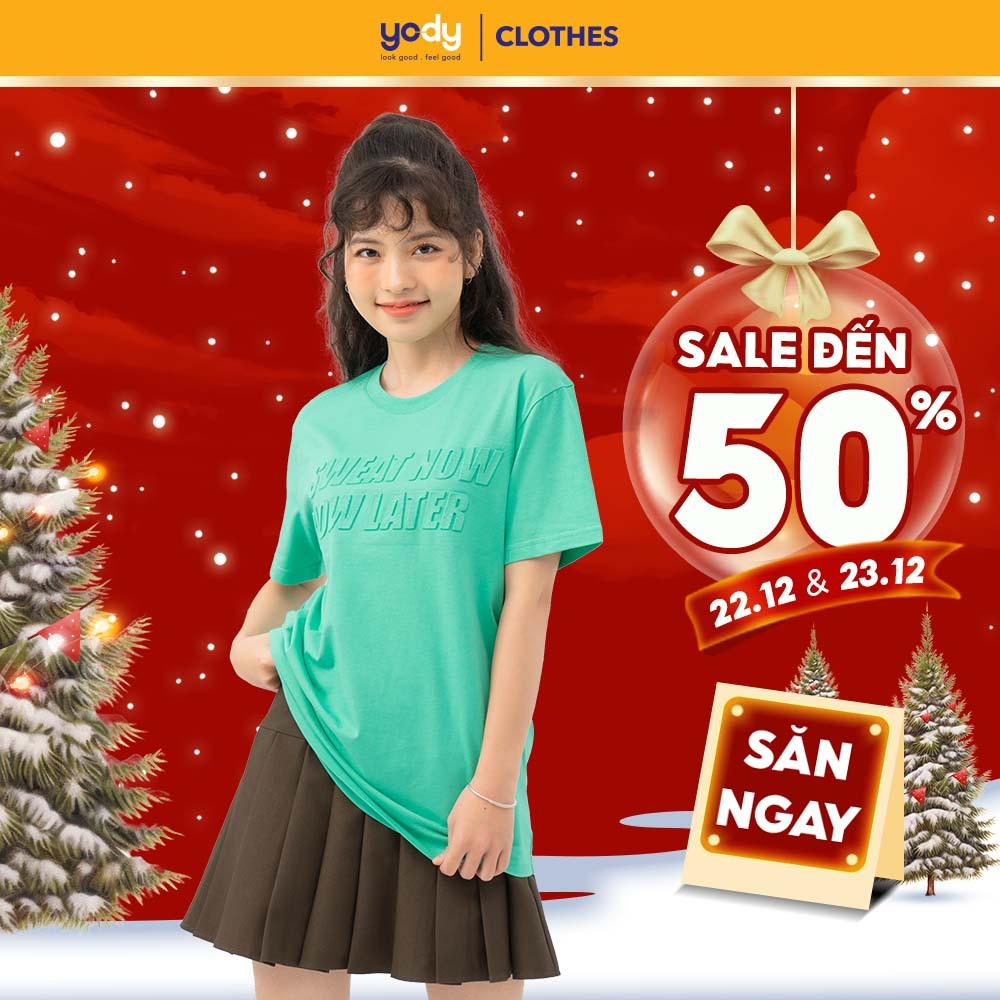 [Sale 50%] Áo thun nữ from rộng YODY dập chữ nổi cotton USA hút mồ hôi tốt, thoáng mát TSN6172