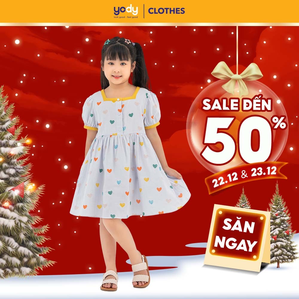 Đầm babydoll bé gái in hình YODY cotton thoáng mát dáng xoè tiểu thư dễ thương VAK6070