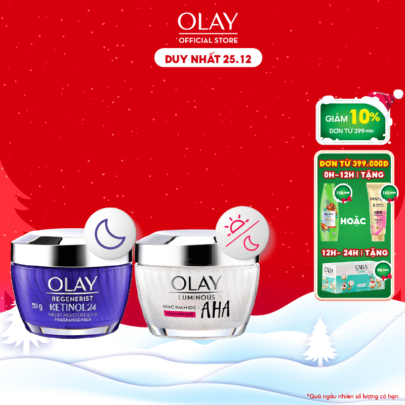 Combo 2 Kem Dưỡng Đêm Tái Tạo Da, Ngăn Lão Hóa OLAY RETINOL 50G & Kem Dưỡng Sáng Da, Mờ Thâm Mụn OLAY LUMINOUS AHA 50G