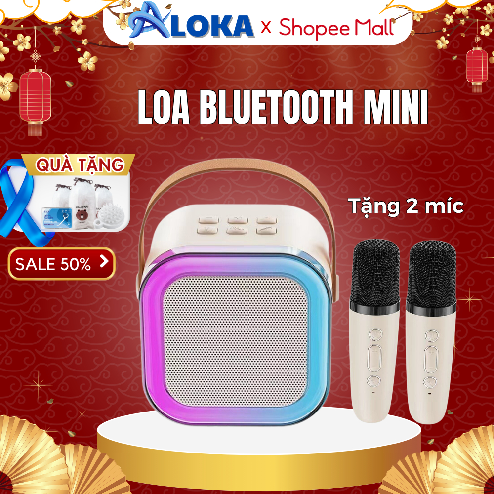 Loa Bluetooth Mini hát karaoke GODWELL sạc Pin Không dây, âm thanh bass chuẩn tặng kèm 2 míc hát bảo hành  _KR01