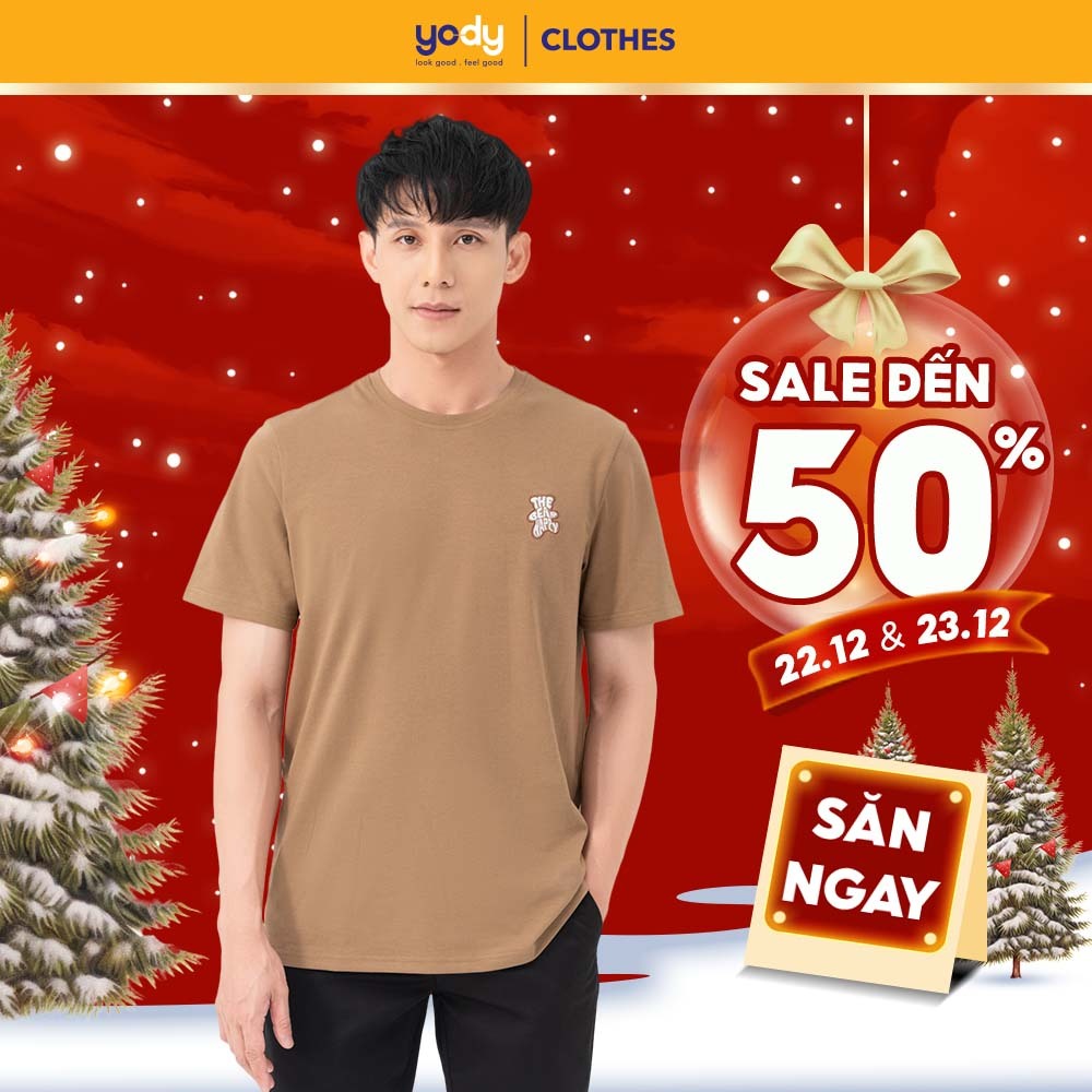 [Sale 50%] Áo thun nam thêu happy bear YODY chất bột ngô mặt vải mềm mại chuẩn phom TSM6077