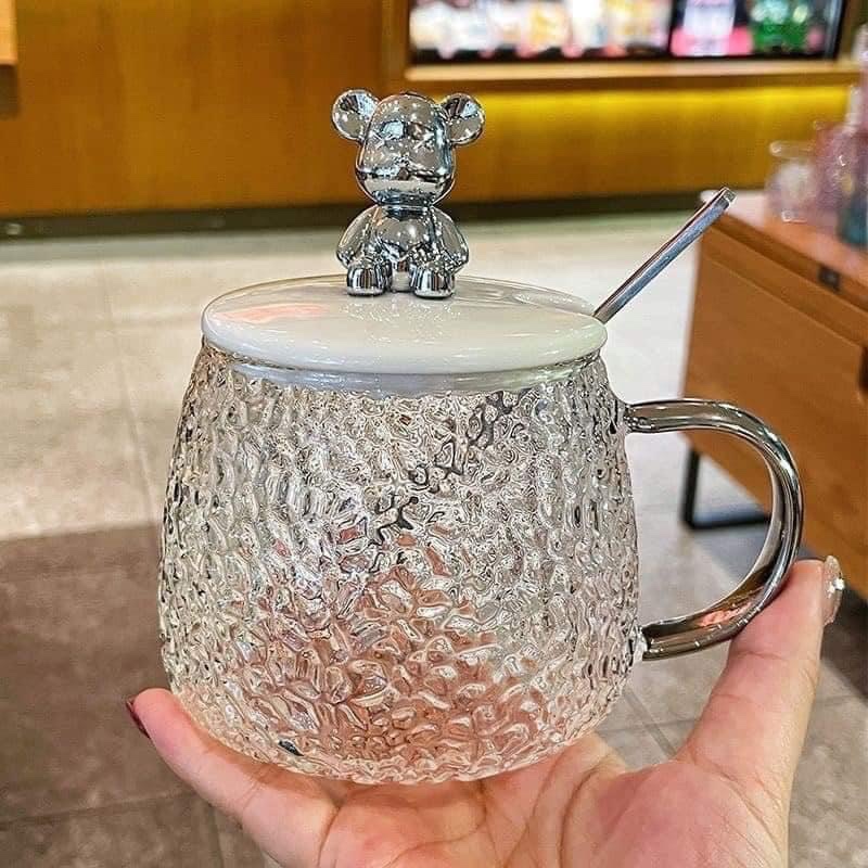 Cốc Thủy Tinh Nắp Gấu Bằng Nhựa (500ML), Ly Thủy Tinh Chịu Nhiệt Lên Đến 150 độ