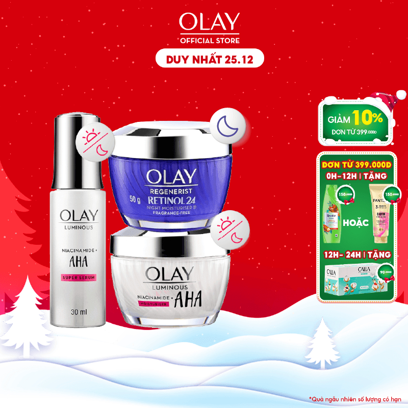 Combo 3: Kem Dưỡng OLAY REGENERIST RETINOL 50G, Kem Dưỡng & Serum Sáng Da OLAY LUMINOUS AHA 50G + 30ML
