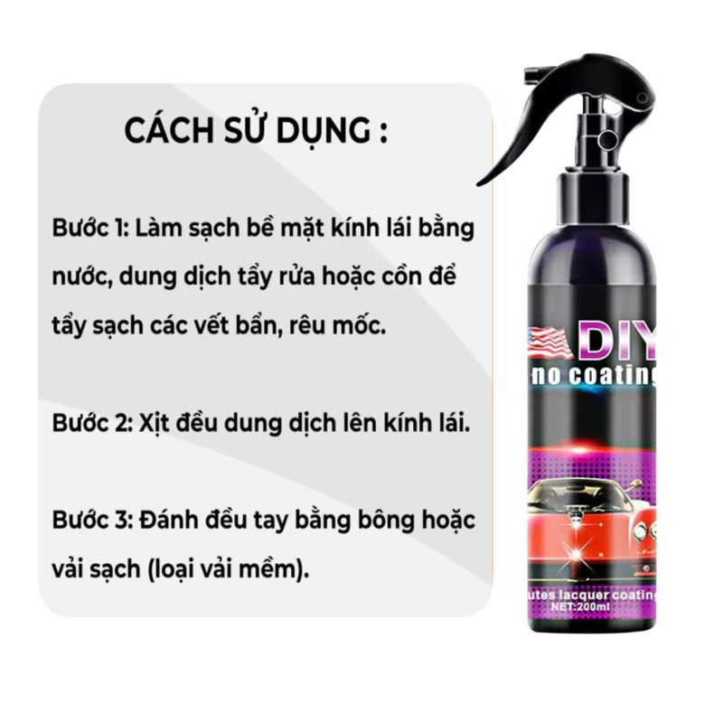Xịt phủ bóng bề mặt sơn ô tô hạn chế xước dăm chống bám nước gương kính ô tô DIY Nano Coating 200ml