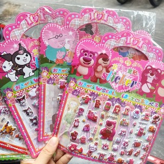Hình dán sticker 3d nổi cho bé trai bé gái nhiều hình elsa gấu dâu kuromi kitty xe khủng long peppa