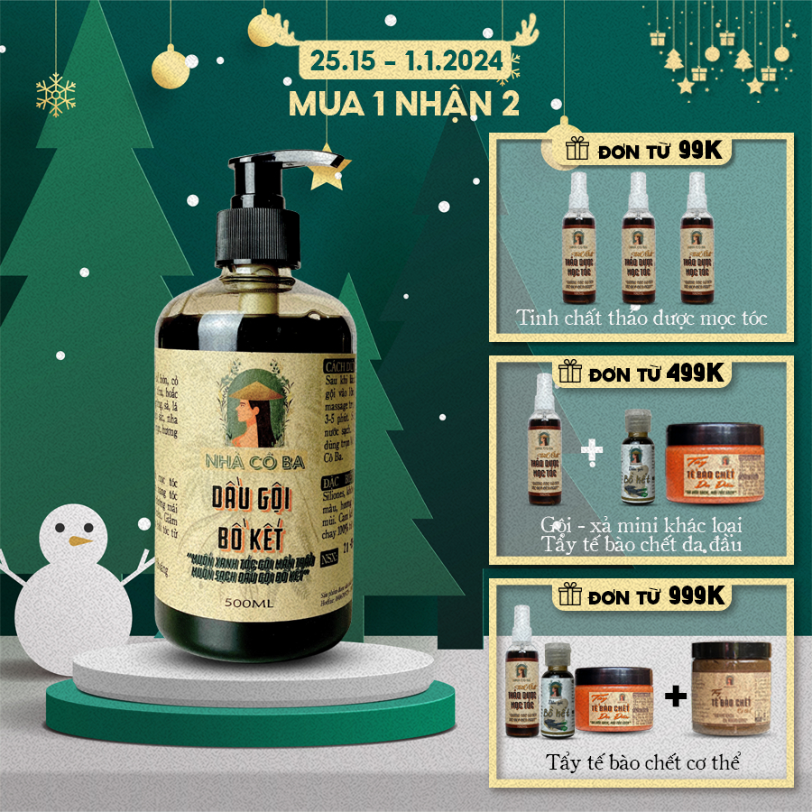 Dầu Gội Bồ Kết thảo dược Nhà cô ba kích thích mọc tóc, giảm rụng tóc 500ml
