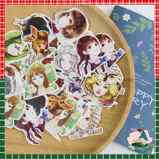 Hộp 45 sticker dán cô gái trang trí sổ tay, planner