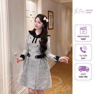 Đầm dạ tweed cổ bèo đính nơ - harley dress by thepea