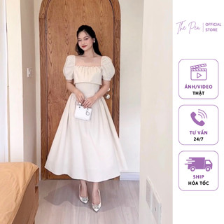 Đầm linen muối tiêu xếp ngực đính ngọc - ROSEIL DRESS by Thepeavn [Ảnh thật+Video]