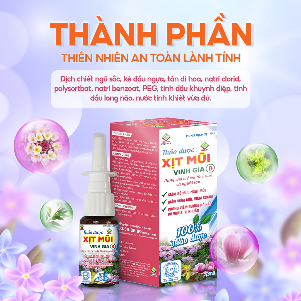 Thảo Dược Xịt Mũi VINH GIA B Giảm Viêm Mũi Viêm Xoang, Sổ Mũi, Phòng Ngừa Viêm Đường Hô Hấp Dùng Cho Trẻ Em &Người Lớn