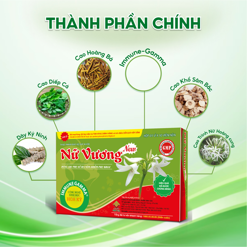 [Combo 6 Tặng 1 Gel] Viên Uống Phụ Khoa Nữ Vương New Hỗ Trợ Cân bằng pH, Cấp Ẩm - Hộp 30 Viên