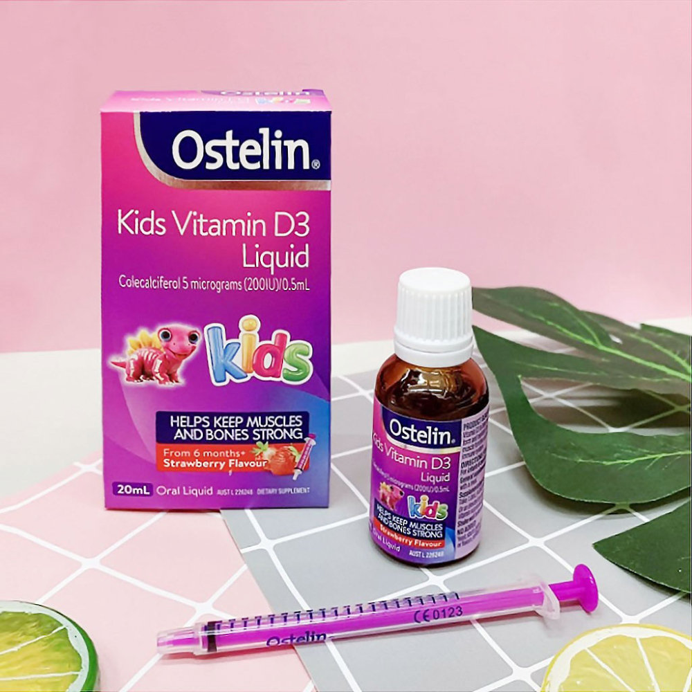 Vitamin D3 dạng nước 200IU cho bé từ 6 tháng Ostelin Kids Liquid 20ml của Úc giúp tránh còi xương suy dinh dưỡng ở trẻ