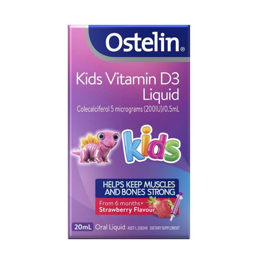 Vitamin D3 dạng nước 200IU cho bé từ 6 tháng Ostelin Kids Liquid 20ml của Úc giúp tránh còi xương suy dinh dưỡng ở trẻ