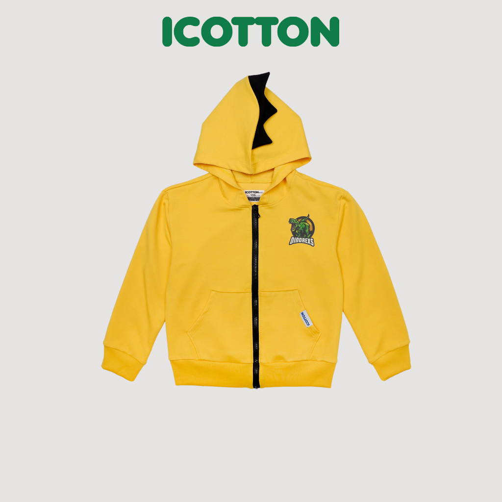 Áo bé trai Icotton có mũ hình khủng long màu Vàng BT180
