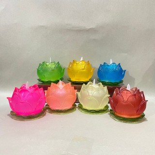 Đèn nến điện hoa sen pha lê thuỷ tinh , đèn led hoa sen trang trí sử dụng pin 2a