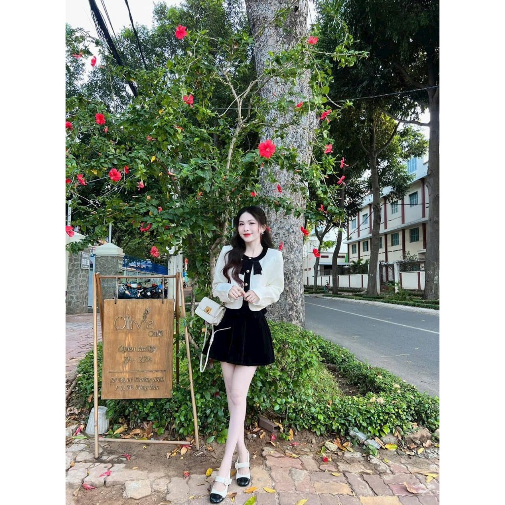 Set váy thời trang nữ,KÈM HÌNH THẬT Set ÁO TAY DÀI phối nơ chân váy NHUNG phong cách Hàn quốc siêu xinh shop ngô fashion | BigBuy360 - bigbuy360.vn