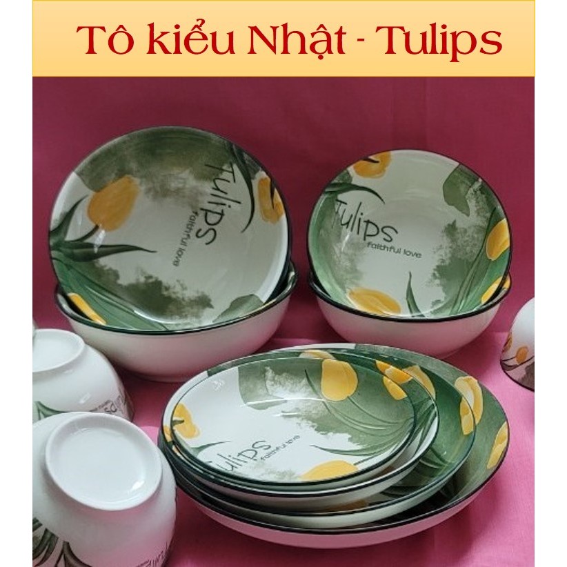 TÔ KIỂU NHẬT GỐM SỨ 4D HỌA TIẾT HOA TULIPS - SIZE ( 7, 8)
