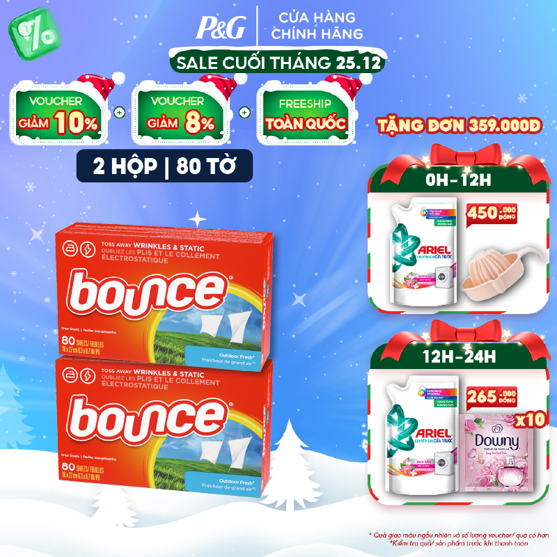 Bộ đôi Giấy thơm Bounce SHEETS Outdoor Fresh 80 Tờ