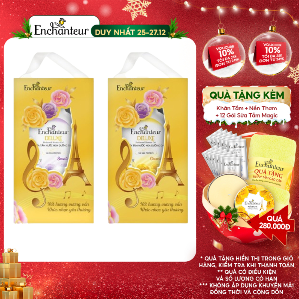 Hộp quà sữa tắm nước hoa dưỡng da Enchanteur Sensation/Charming 650gr