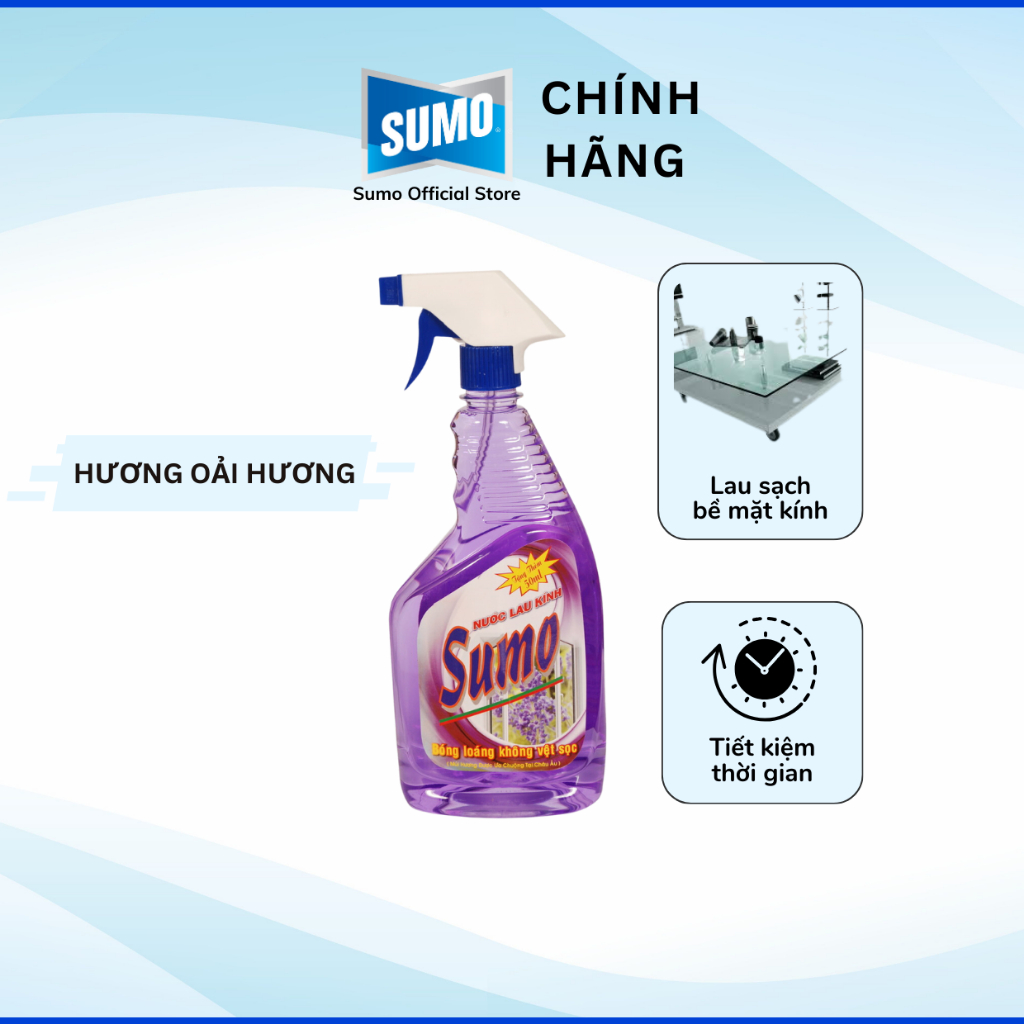 Nước Lau Kính Sumo 800ml Hương Lavender - Màu Tím, Làm Sạch Bề Mặt Kính Lau Kính Bàn Ăn, Lau Kính Cửa