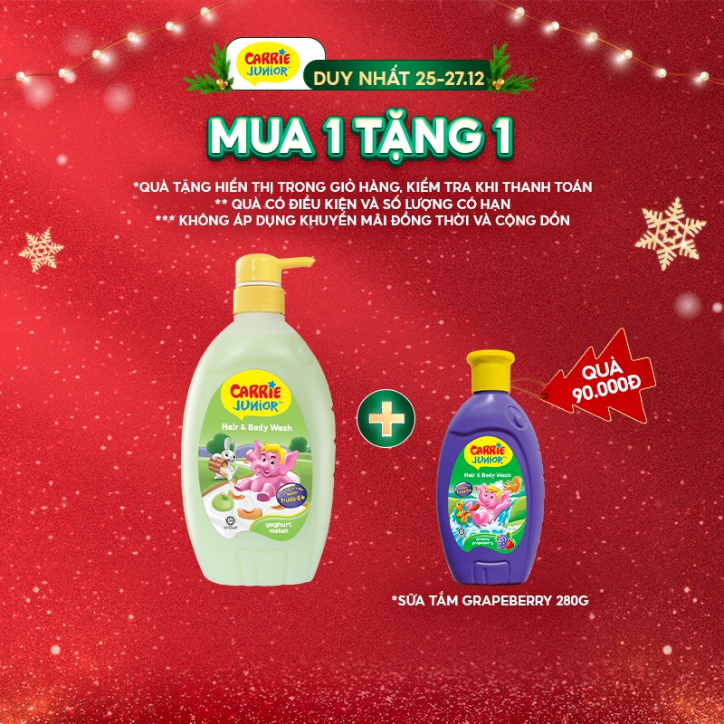 Chai Sữa Tắm Gội Carrie Junior Yoghurt Hương Melon 700g